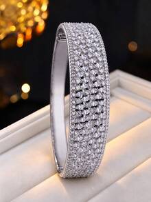 1 pieza Pulsera de moda para mujer con broche de circonita completa, diseño de nicho de alta gama, brazalete exquisito, joyería versátil y elegante para uso nocturno - pulsera - Ver 7