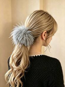 Fluffy Faux Feather Hair Scrunchie, Soft Hair Tie, Suitable For High Ponytail, Elegant Daily Women's Hair Accessory, Multiple Colors Available - Multicolor - View 11