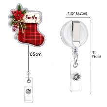1pc Christmas Socks Acrylic Retractable Badge Holder Clip, Office & Healthcare ID Holder, Christmas Gift - Multicolor - View 2