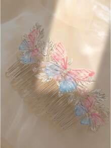 1pc Butterfly & Floral Print Court Style Bridal Headpiece, Women's Hair Accessory, Fashion Hair Ornament, Jewelry Lover Accessory - Multicolor - View 4