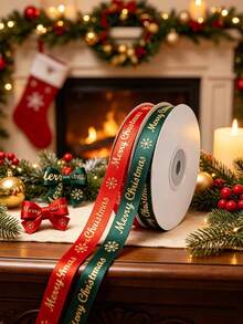 45m Long 1cm Wide Christmas Ribbon, Merry Christmas Ribbon, Packaging Ribbon, Decorative Satin Ribbon, Baking & Gift Wrapping, Gold Foil, Christmas Decoration, Winter Room Decor, Christmas Decor - Christmas Ribbon - View 9