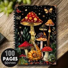 Vintage Mushroom And Butterfly Starry Sky Art A5 Spiral Notebook, Black Spiral, 50 Sheets 100 Pages, For Student Classroom Notes, Office Meeting Records, Portable Diary And Planner Notebook - One Book (50 Pages, 100 Pages) - View 10