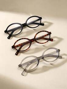1 Cặp/3 Cặp Kính mắt Unisex Vintage gọng oval đầy đủ, kính mắt tròng trong suốt phong cách retro, kính không độ, kiểu dáng cổ điển đa năng - trong suốt - Xem 4