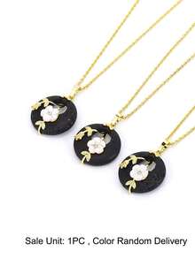 1pc Natural Stone Donut Pendant Necklace For Women Floral Branch Shell Flower Charm Round Gemstone Peace Donut Statement Jewelry Gift H973 - Necklace - View 22