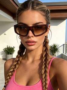 1pc Small Frame Vintage Personalized Fashion Glasses, Full Frame Y2K Style Multi-Function Women's Glasses, Suitable For Travel, Vacation, Outdoor Sports, Daily Wear, Beach Accessory - Double Tea - View 2