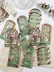 10pcs/Pack Hollow European Vintage Art Door & Window Hard Card Stickers For Scrapbooking DIY Collage Decoration Photo Album Scrapbook - one-size - View 14