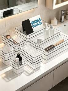 1/16/35/50pcs Transparent Drawer Organizer Trays, 4 Sizes Plastic Storage Boxes For Cosmetics, Jewelry And Small Tools, Bathroom, Kitchen, Desk Drawer Dividers, Customizable Compartment Storage, Makeup Jewelry Stationery Miscellaneous Organizer Boxes, Desktop Drawer Divider Storage Boxes - Polka dot transparency - View 7