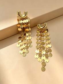 1 Pair Minimalist Fashion Elegant Versatile Premium Exquisite Vintage Long Tassel Heart-Shaped Drop Earrings - Yellow Gold - View 2