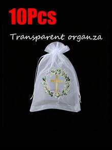 1/5/10pcs Baptism Gift Bags, Drawstring Closure, 4x6 Inch Religious Gift Bags, Suitable For Baptism, First Communion, Christmas, Nativity Party Gifts, Cross Drawstring Closure (White & Greenery) - Multicolor - View 13