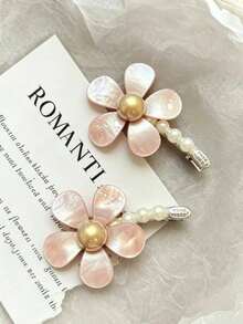 2pcs New Soft Pink Pearl Flower Side Bang Hair Clips, Girls Universal Hair Clips - Multicolor - View 3