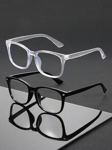 2 Pairs Men's Square Frame Non-Prescription Glasses, Fashion Basic Style, Suitable For Back To School, Office, Daily Life Accessories, Fits All Face Shapes - Transparent 1 - View 12