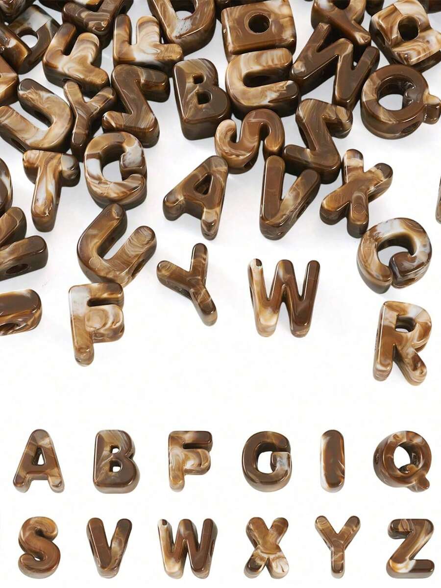 16/36/56pcs Coffee Marble Pattern Letter Beads, A-Z Random Acrylic Letter Beads, Suitable For Bag Charms, Keychains And Other Crafts - Coffee Brown - View 1