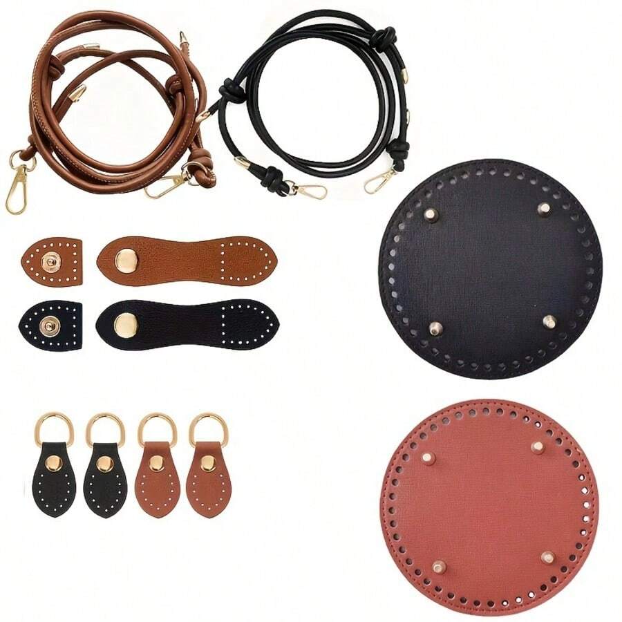 6pcs Crochet Bucket Bag Making Kit, With PU Adjustable Buckle, 5.91 Inch Base And Gourd Shaped Buckle, Fashion Faux Leather Shoulder Bag, Handmade Craft Materials, Easy To Make, Bag Accessories, Wallet Making Materials, Wallet Making, Wallet Making
