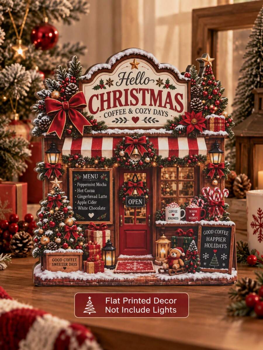 Printed Wooden Christmas Bookstore Desktop Decoration, Realistic 3D Holiday Storefront Sign, Holiday Coffee Shop Scene Ornament, Rustic Christmas Home Decor, Bookshelf Fireplace Countertop Decoration, Holiday Gift For Friends And Family, No Lights Included - Christmas Bookstore - View 1
