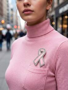 1pc Women's Rhinestone Pink Ribbon Brooch Pin Breast Cancer Awareness Enamel Lapel Badge Charity Jewelry Gift For Clothes Backpacks Bags And Jackets - Multicolor - View 4