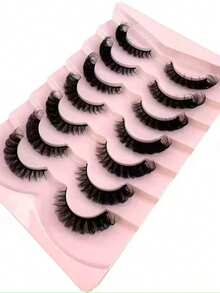 7 Pairs/Pack DD Curl Russian False Eyelashes, Thick, Curled And Fluffy, Creating A Cat-Eye Makeup Effect, Slender 8D Thick False Eyelashes, Enhancing Eye Contours, Extending And Thickening The Outer Corners Of The Eyes, Creating Exquisite Makeup - Black - View 5