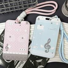 Music Note Print Badge Holder With Braided Wrist Strap, Polka Dot Pattern Card Protector For Work ID, Student Card, Portable Card Case - A - View 8