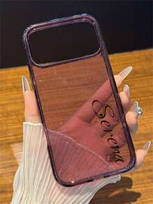 [Customized] Personalized Customized Letters Engraving Name Simple Bling Glitter Transparency Pattern Phone Case Compatible With IPhone 18 Pro Max 18 Pro 17 Pro Max 16 15 14 13 12 Pro Max 14 15 16 Plus Shockproof Protective Cover - Burgundy - View 4
