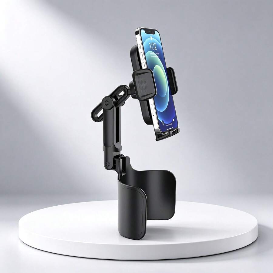 2‑In‑1 Car Cup Holder Phone Mount, Multi‑Joint Adjustable Arm With 360° Rotation, Lower Drink Cup & Upper Phone Cradle, Fits 2.6–3.7 Inch Wide Phones, Universal Vehicle Cup Slot Holder For GPS Navigation - A - View 1