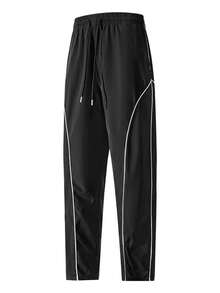 Men's Casual Contrast Side Stripe Long Fashionable Pants, Versatile Sports Trousers For Spring And Autumn,Unisex Style,Drawstring Waist Streetwear - Black - View 5