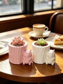 3D Printed Capybara Tree Stump Succulent Planter, Multiple Colors Available, Cute Capybara With Faux Tree Stump Design, Suitable For Prayer Beads, Succulents And Other Small Green Plants, Window Sill, Desk, Gardening Flower Pot, Healing Desktop Decor - Multicolor - View 10