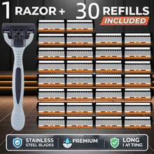 2 Handles + 36 Blades 6-Layer Manual Razor For Men & Women, Stainless Steel Replaceable Shaving Razor, Ergonomic Non-Slip Handle, Smooth Close Shave Beard Grooming Tool - Grey - View 7