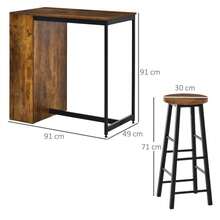 Industrial Bar Table Set 2, 3 Pieces Pub Table And Bar Stools With Storage Shelf Kitchen - Rustic Brown + Particle Board - View 2