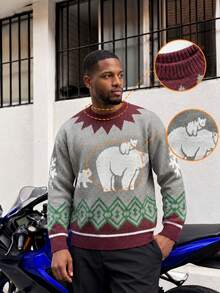 BLACKTOEXIT Men's American Street Style Hip Hop Crew Neck Drop Shoulder Knit Sweater, Autumn/Winter - Red - View 2
