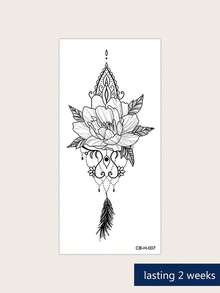 Herbal Juice Semi-Permanent Magic Tattoo Sticker, Bohemian Style Floral & Feather Pattern, Long-Lasting 14 Days, Non-Fading, Non-Reflective, Temporary Tattoo Sticker For Arm, Back, Leg, Body, 1pc/Pack - Blue - View 5