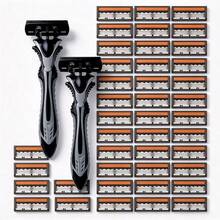 Men's Manual Razor Set, 3 Triple Blade Stainless Steel Razor Heads, Non-Slip Handle, Replaceable Refill Blades, Smooth Shaving Tool For Men Facial Grooming - Multicolor - View 2
