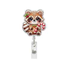 1pc Glitter Christmas Animal Acrylic Retractable Badge Reel, Reindeer Cat Design, Nursing ID Holder Badge Clip - Multicolor - View 4