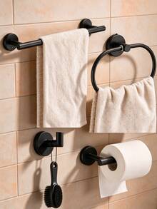 Punch-Free Installation Is More Secure Stainless Steel Towel Rail Bathroom Towel Rack Tissue Holder Punch-Free Hook Multi-Functional Storage Rod 1 Piece - Black - View 15