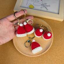 5pcs Handmade Crochet Christmas Decorations And Keychains, DIY Christmas Hat, Suitable For Christmas Theme Pendants, Holiday Gifts, Bags, Car Keys Handmade Decor - Multicolor - View 3