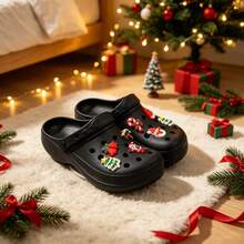 New Women's Cute Bear Perforated Clogs, Simple Breathable Lightweight Fashion Versatile Anti-Collision 2-In-1 Sandals For Home And Outdoor - Black Christmas - View 3