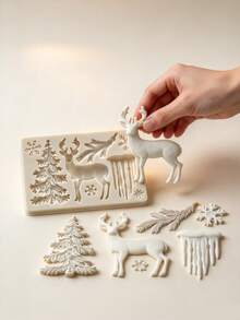 Christmas Deer Fondant Silicone Mold - Animal Elk Snowflake Tree Deer Resin Fondant Silicone Mold For DIY Cookie Cake Chocolate Candy - Light Grey - View 3