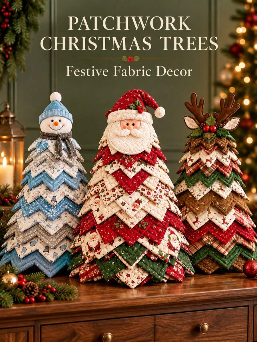 1pc Creative DIY Christmas Tree Patchwork Kit, Fun Handmade Craft Set For Personalized Holiday Decoration, Festive Tabletop Ornament For Christmas Party, Living Room And Home Decor, Holiday Craft Project And Christmas Gift - Multiple Styles - View 1
