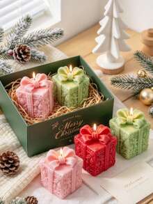 1pc Christmas Bow Gift Box Scented Candle, Holiday Atmosphere Home Decor, Christmas Gift Wedding Favor, Photography Prop, Christmas Party Decoration Candle - 1PC - View 1