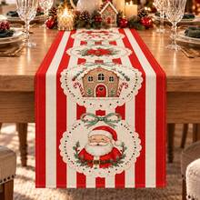 Christmas Table Runner, Santa Claus & Gingerbread Man Pattern, 13 X 72 Inch Christmas Decoration - Red Stripe - View 1