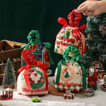 4pcs Creative Christmas Gift Velvet Apple Bags, Christmas Gift Boxes, Christmas Eve Apple Boxes, Drawstring Tote Bags - Multicolor - View 1
