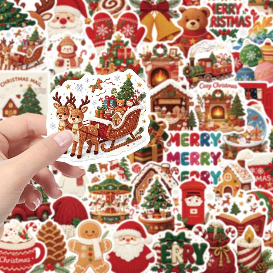 50pcs Knitted Christmas Style Creative Holiday Gift Stickers DIY Decorative Phone Cases, Computers, Notebook,Tablets, Exquisite Stickers,Gift Stickers - one-size - View 1