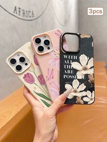 3pcs Floral Pattern Phone Cases, Liquid Silicone Shockproof Soft Shell Protective Cover Compatible With Samsung/Apple 11/12/13/14/14 Plus/15/15 Plus/16/16 Plus/17/17 Pro And More Models - Multicolor - View 3
