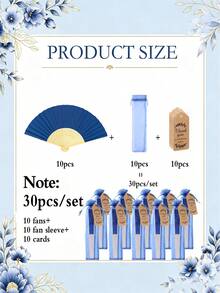Handmade Paper Folding Fan With Gift Bag And Thank You Card, Bamboo Handheld Folding Fan, Home DIY Office Decor, Wedding Party Baby Shower Party Gift Accessory (Navy Blue) - Navy - View 11