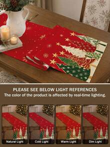 1 Piece, Christmas Tree Element Design, Christmas Decorations, Christmas Table Runner, Christmas Tablecloth, Christmas Long Tablecloth, Imitation Linen Polyester Fiber Material, Gift, Protective Cover, Rectangular Tablecloth, Washable, Suitable For Family Dinners, Coffee Tables, Kitchen And Dining Room Decorations, Table Decorations, Party And Scene Decorations, Home Decorations, Outdoor Patio Table Runner Decorations, Entryway Decorations, Fireplace Mantle Decorations. - Red - View 8