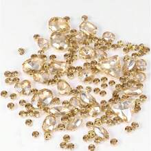 透明縫製水鑽 130 顆，金屬爪鑲，混色形狀縫製玻璃寶石，適用於珠寶、衣物、服裝、鞋子、洋裝、配件 - 金色底-香檳色 - 查看 8