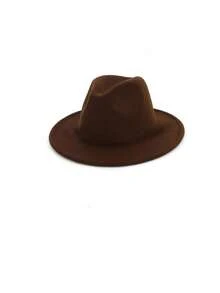1pc Y2K Style Unisex Solid Color Jazz Fedora Sun Hat For Men, Suitable For Outdoor Sports, Sun Protection And Daily Commute - Coffee Brown - View 2