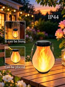 POSE UP 2/4PCS Solar Lantern Lights, IP44 Waterproof Rustic Glass Jar Hanging Lamps With Rope Handle, Flickering Flame LED Solar Garden Lights For Pathway, Camping, Backyard, Patio, Garden Decor, Holiday Seasonal & Outdoor Party Decoration - Glass Flame Jar - View 8
