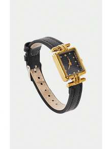 Noxbound 1pc Women's Quartz Watch, Fashionable Minimalist Classic Rectangular Small Dial, Vintage British Style - Black - View 2