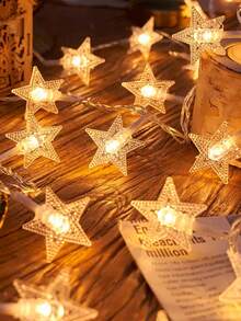 1pc Home Decoration Star Light String, Battery Powered, Indoor Room Decor Star Fairy Light, Bedroom Decoration, Wall Decor Light String, Suitable For Wedding Decor, Party Decoration, Valentine's Day Decor Light String, Christmas Decor Light String - Yellow - View 6
