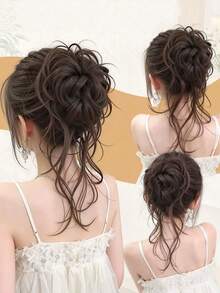 1pc Wavy Short Hair Extension, Built-In Twisted Flower Bun Style, Natural Voluminous Hairband, Adds Fullness To Hair - Multicolor - View 5