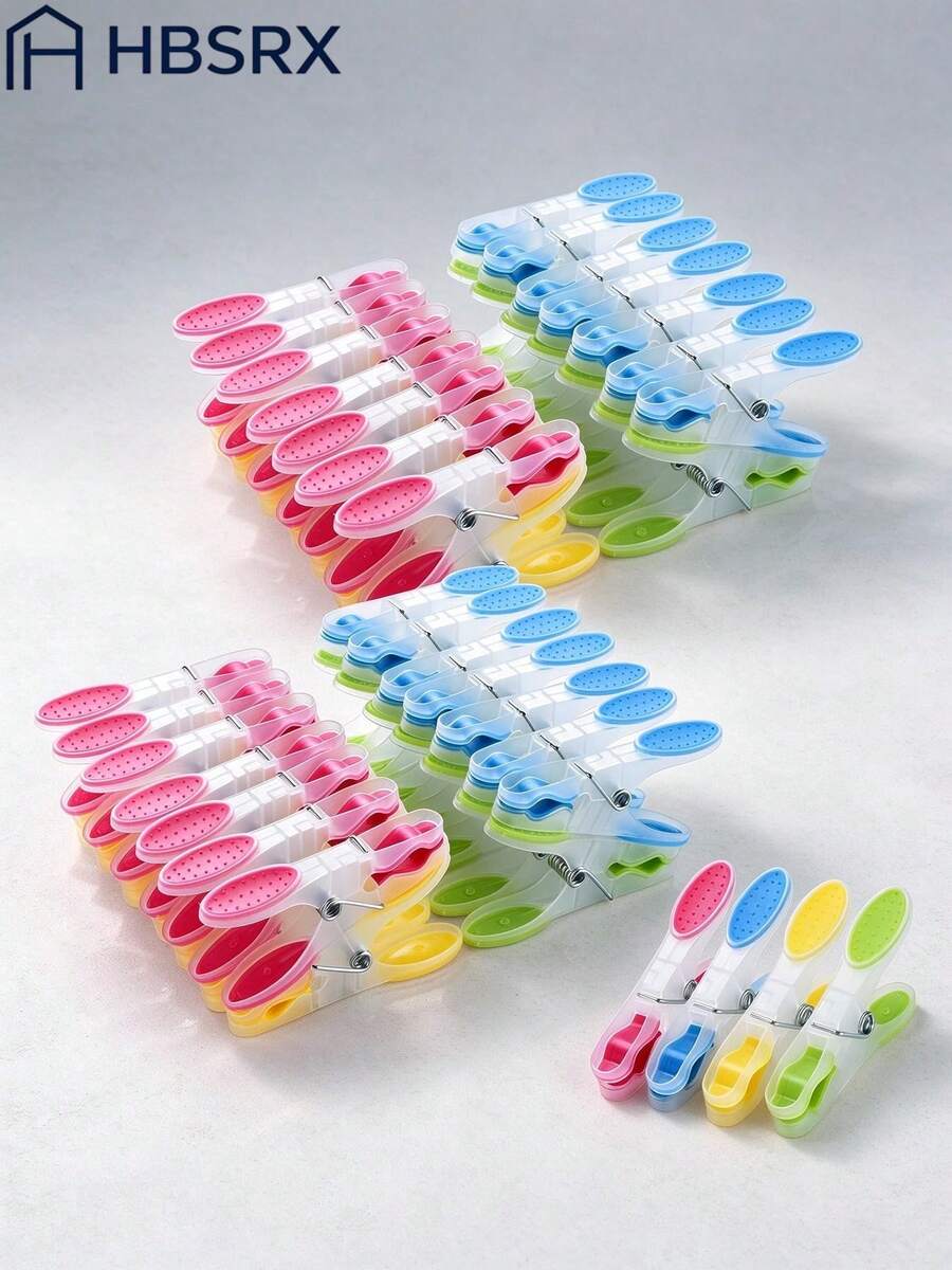 30pcs Plastic Clothespins, Non-Slip Clips, Multi-Color Pins With Soft Pads, Suitable For Towels, Socks, Underwear And Clothes - Multicolor - View 1